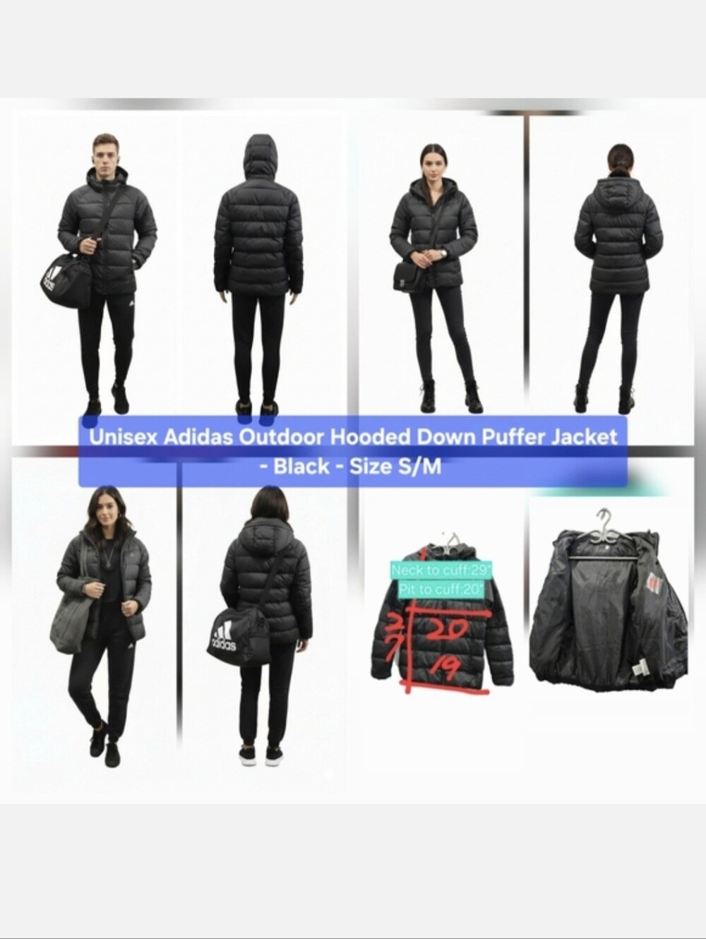 Unisex Adidas Outdoor Hooded Down Puffer Jacket - Black - Size XS/S